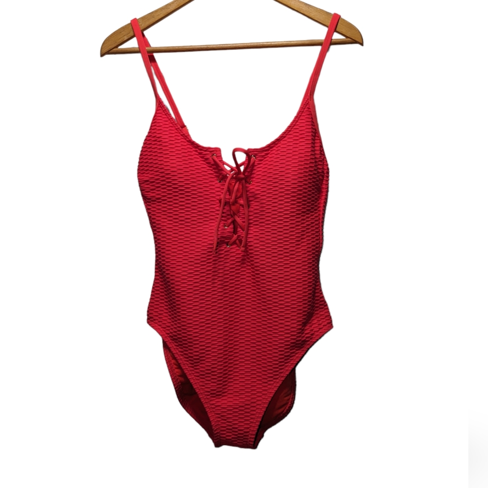 Kenneth Cole coral lace up swimsuit NWT